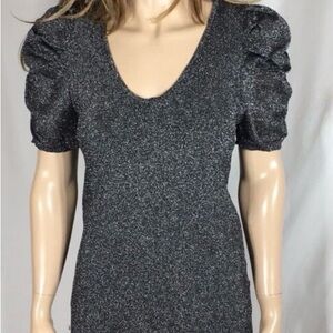 INC International Concepts Shimmering Gray Puff Sleeve Blouse